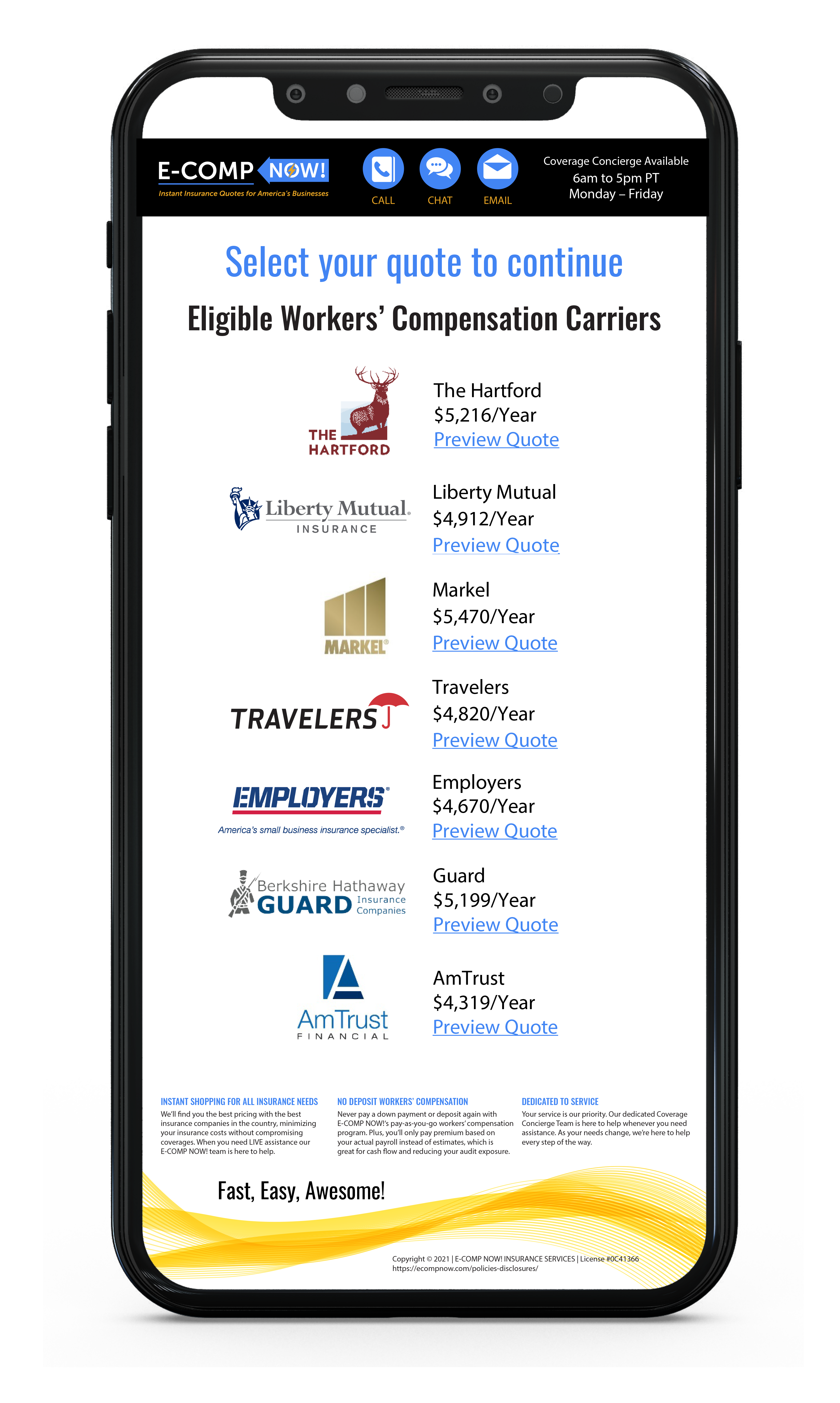 workers comp quote screen